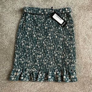Elastic fitted mini skirt, green floral, NWT